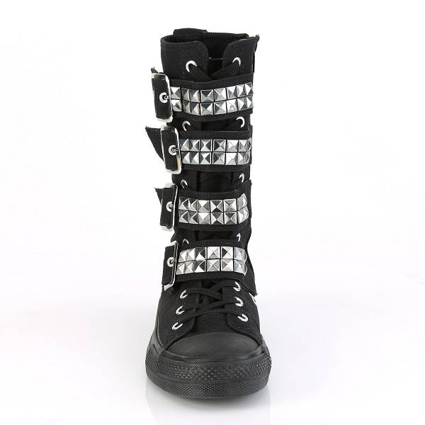 Demonia Deviant-203 Black Canvas Schuhe Damen D248-197 Gothic Hohe Sneakers Schwarz Deutschland SALE
